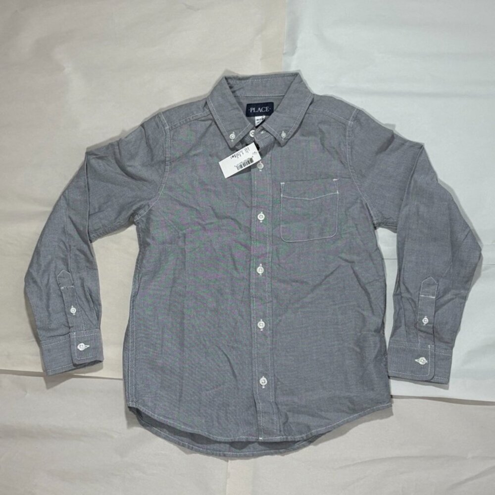 Children’s Place boy’s L/S Button Down, Color Storm, Size MED 7/8 NWT